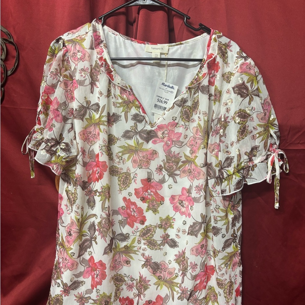 Floral Print Blouse with Tie Sleeves